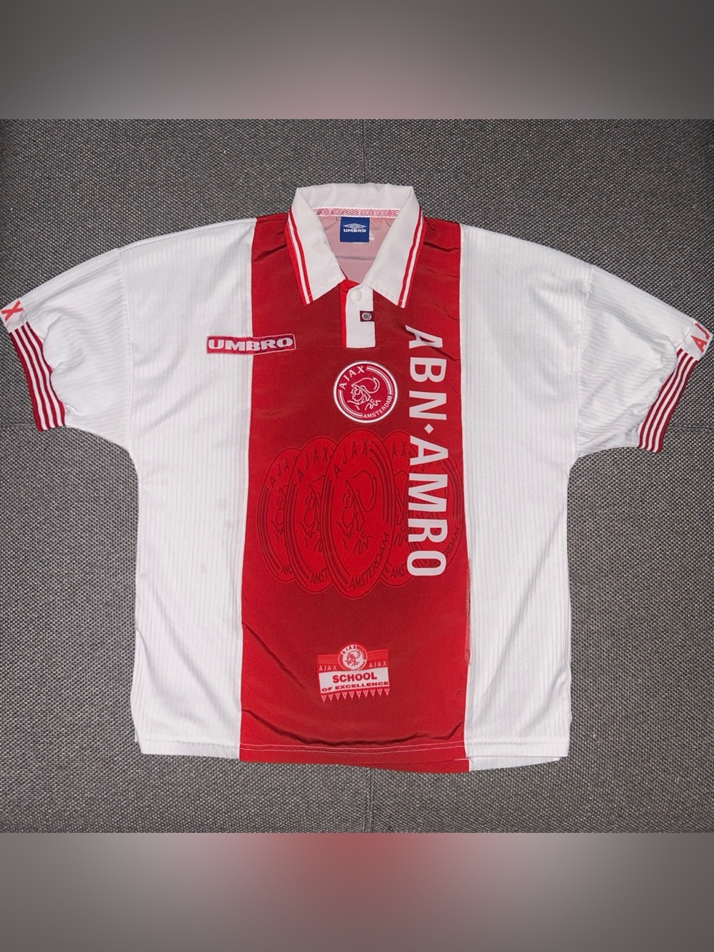Rare 90s Umbro Ajax ABN-AMRO Red & White Soccer Jersey